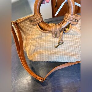 Fossil Tan Woven Tote with Leather Handles